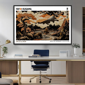 96372548-MGV-CV-36X24-Japanese Landscape Wall Art Print – Mt. Fuji Poster with Bonsai Tree & River, Ukiyo-e Inspired Modern Japanese Artwork, Autumn