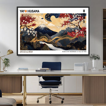 66243961-MGV-FC-36X24_Black-Mount Fuji Japanese Wall Art – Golden Abstract Landscape Canvas Print, Cherry Blossom Painting, Modern Oriental Zen Home Decor