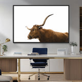 62566114-MGV-FC-36X24_Black-Longhorn Cow Art Wall Art Canvas Print, Framed Rustic Animal Decor Art Picture Print, Texas Bull Photo Perfect Rustic Farmhouse