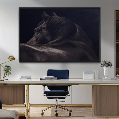 67026880-MGV-CV-36X24-Black Horse Portrait Wall Art Canvas Print, Framed Moody Horse Decor Art Picture Print, Equestrian Wall Style Perfect Masculine
