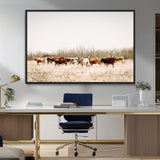 12454132-MGV-FC-36X24_Black-Cow Herd Photography Wall Art Canvas Print, Framed Rustic Farmhouse Decor Art Picture Print, Western Ranch Style Perfect Rustic