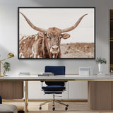 77810049-MGV-FC-36X24_Black-Longhorn Bull Photo Wall Art Canvas Print, Framed Rustic Cow Decor Art Picture Print, Neutral Farmhouse Style Perfect Rustic