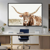 98924580-MGV-FC-36X24_Black-Texas Longhorn Bull Wall Art Canvas Print, Framed Rustic Farmhouse Decor Art Picture Print, Western Animal Theme Perfect Rustic