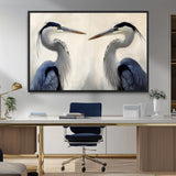 18230556-MGV-FC-36X24_Black-Blue Heron Pair Wall Art Canvas Print, Framed Coastal Bird Theme Art Picture Print, Tranquil Wildlife Scene Perfect Coastal
