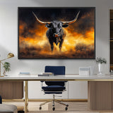 58293979-MGV-FC-36X24_Black-Longhorn Canvas Wall Art Canvas Print, Framed Bold Bull Wall Art Art Picture Print, Western Animal Decor Perfect Western Dramatic