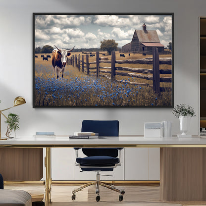 22296025-MGV-CV-36X24-Texas Longhorn Canvas Wall Art Canvas Print, Framed Rustic Barn Wall Art Art Picture Print, Farmhouse Cow Decor Perfect Rustic