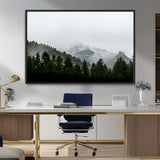 55968349-MGV-FC-36X24_Black-Misty Mountains Wall Art Canvas Print, Framed Foggy Forest Art Picture Print, Snowy Peaks Perfect Moody Wilderness Decor Artwork