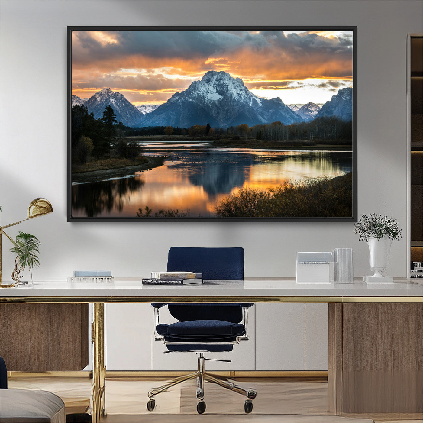 14130176-MGV-FC-36X24_Black-Mountain Sunset Wall Art Canvas Print, Framed Alpine Wilderness Art Picture Print, Golden Hour Perfect Rustic Wilderness Decor