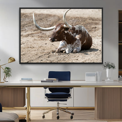 76549210-MGV-CV-36X24-Texas Longhorn Wall Art Canvas Print, Framed Country Living Art Picture Print, Farmhouse Aesthetic Perfect Western Rustic Decor