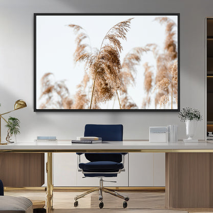 17019393-MGV-CV-36X24-Pampas Grass Wall Art Canvas Print, Framed Neutral Tones Art Picture Print, Minimalist Nature Perfect Boho Minimalist Decor