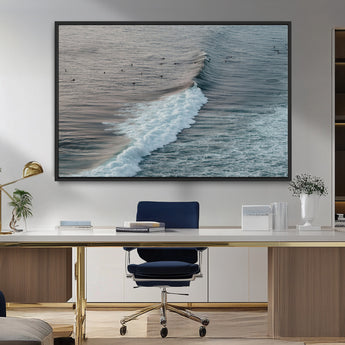 23077324-MGV-FC-36X24_Black-Ocean Waves Wall Art Canvas Print, Framed Coastal Serenity Art Picture Print, Surf Aesthetic Perfect Modern Coastal Decor Artwork
