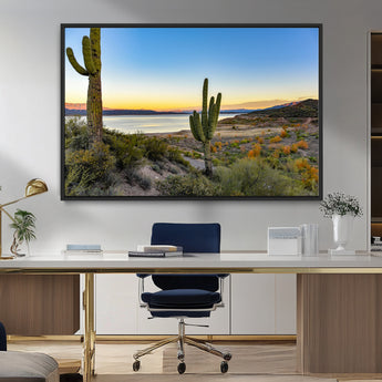 52844711-MGV-FC-36X24_Black-Saguaro Cactus Wall Art Canvas Print, Framed Desert Sunset Art Picture Print, Southwestern Scene Perfect Southwestern Rustic Decor