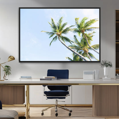 54719115-MGV-CV-36X24-Palm Trees Wall Art Canvas Print, Framed Tropical Aesthetic Art Picture Print, Coastal Serenity Perfect Tropical Minimalist Decor