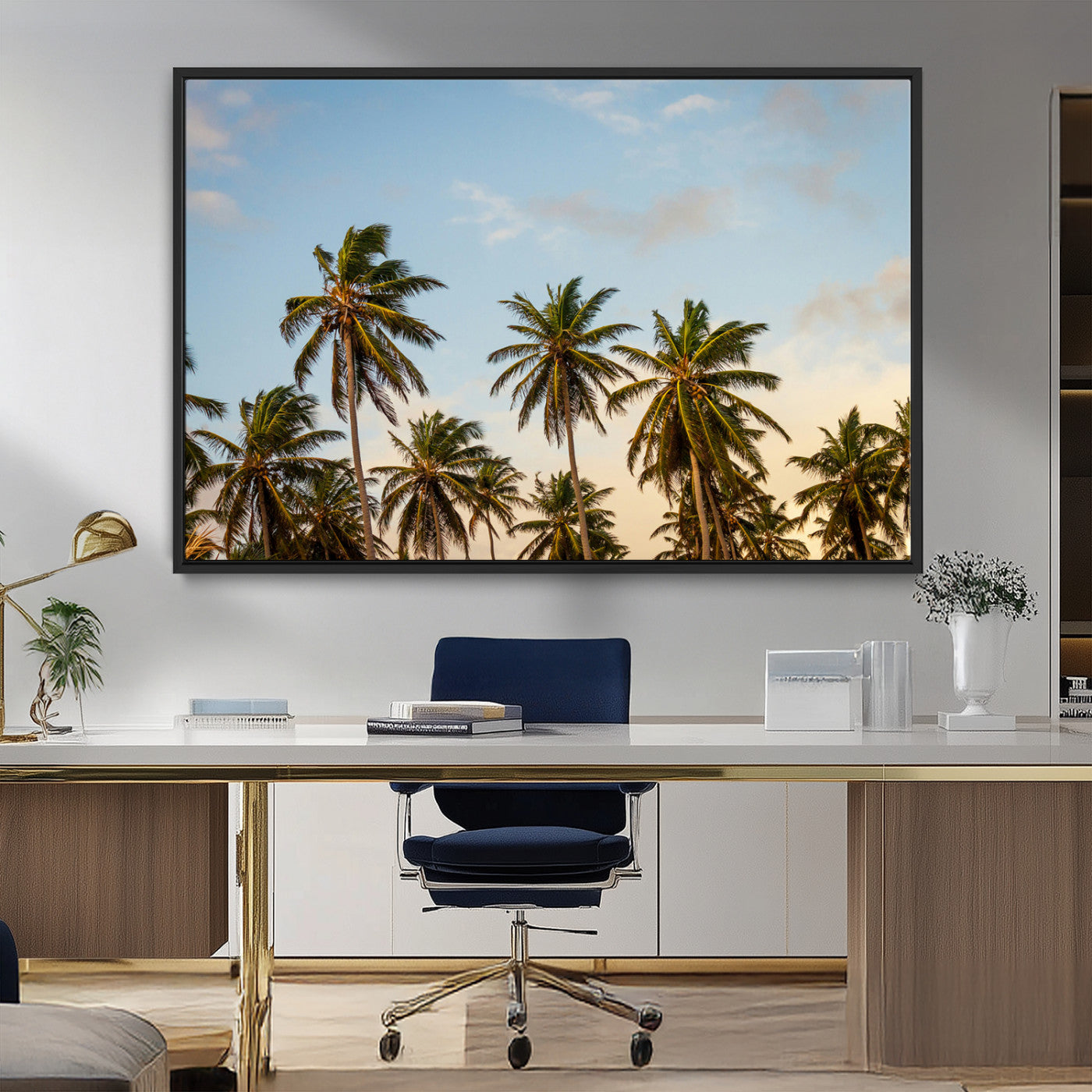 99033771-MGV-FC-36X24_Black-Palm Trees Wall Art Canvas Print, Framed Tropical Vibes Art Picture Print, Coastal Sunset Perfect Coastal Boho Decor Artwork