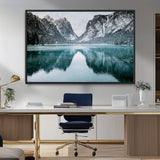 73098373-MGV-FC-36X24_Black-Mountain Lake Wall Art Canvas Print, Framed Winter Wonderland Art Picture Print, Snowy Peaks Perfect Modern Nature Decor Artwork