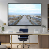 31602988-MGV-FC-36X24_Black-Beach Boardwalk Wall Art Canvas Print, Framed Coastal Serenity Art Picture Print, Ocean View Perfect Coastal Minimalist Decor