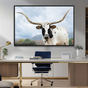 63592811-MGV-CV-36X24-Texas Longhorn Wall Art Canvas Print, Framed Western Rustic Art Picture Print, Farmhouse Decor Perfect Rustic Farmhouse Decor