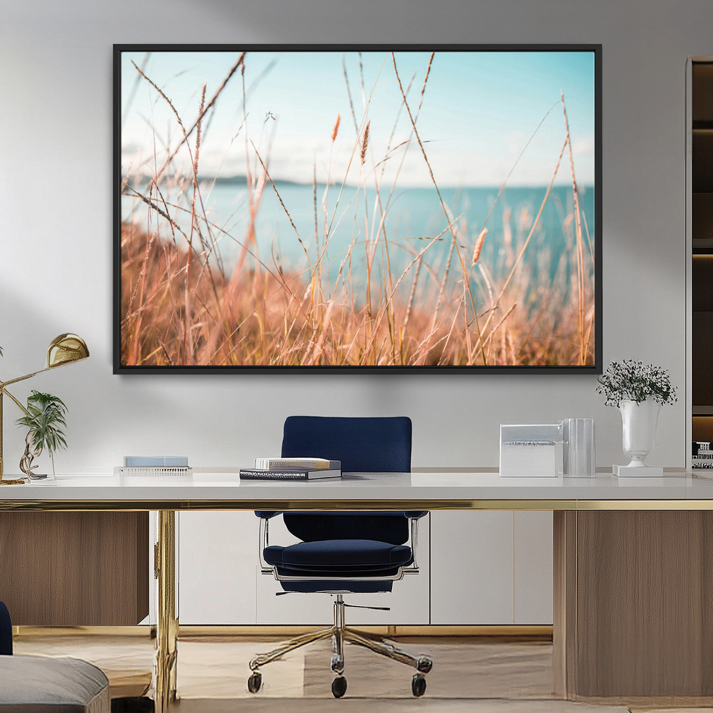36108696-MGV-CV-36X24-Coastal Grass Wall Art – Serene Ocean View Canvas Print, Beach Nature Photography Decor for Living Room, Bedroom, Office or Modern