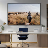 22431577-MGV-FC-36X24_Black-Western Wall Art Wall Art Canvas Print, Framed Cowboy Canvas Art Picture Print, Cattle Drive Scene Perfect Rustic Western Decor