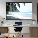 18311030-MGV-CV-36X24-Tropical Beach Wall Art Canvas Print, Framed Serene Ocean Art Picture Print, Palm Tree Shadows Perfect Tropical Coastal Decor