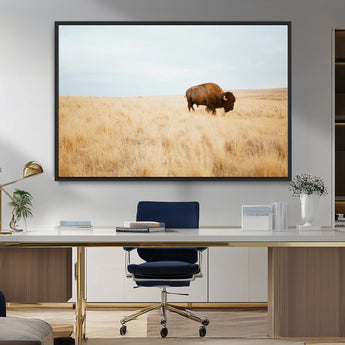 61392510-MGV-FC-36X24_Black-Buffalo Wall Art Wall Art Canvas Print, Framed Western Wildlife Decor Art Picture Print, Rustic Farmhouse Art Perfect Rustic