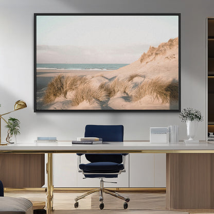 28064037-MGV-FC-36X24_Black-Minimalist Seascape Wall Art Canvas Print, Framed Neutral Beach Print Art Picture Print, Sand Dune Photography Perfect