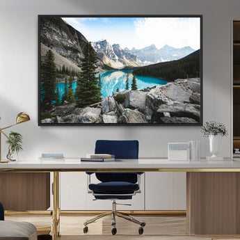 98014896-MGV-FC-36X24_Black-Canadian Rockies Wall Art Canvas Print, Framed Mountain Landscape Art Picture Print, Turquoise Water Perfect Scandinavian