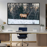 36533178-MGV-FC-36X24_Black-Wild Elk Photography Wall Art Canvas Print, Framed Winter Wildlife Art Picture Print, Snowy Forest Perfect Rustic Lodge Decor