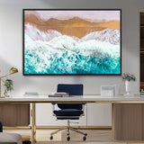 26870666-MGV-FC-36X24_Black-Aerial Beach Wall Art Canvas Print, Framed Ocean Waves Art Picture Print, Coastal Landscape Perfect Coastal Minimalist Decor