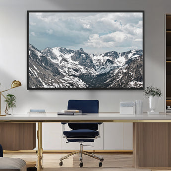 94074619-MGV-FC-36X24_Black-Snowy Peaks Wall Art Canvas Print, Framed Alpine Wilderness Art Picture Print, Mountain Escape Perfect Winter Serenity Decor