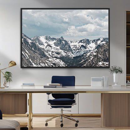 94074619-MGV-FC-36X24_Black-Snowy Peaks Wall Art Canvas Print, Framed Alpine Wilderness Art Picture Print, Mountain Escape Perfect Winter Serenity Decor