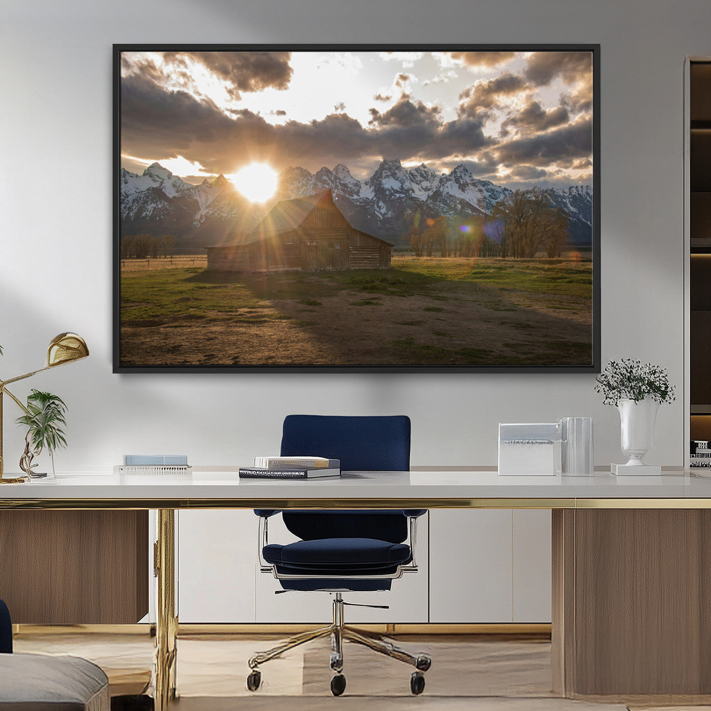 52555760-MGV-FC-36X24_Black-Snowy Peaks Wall Art Canvas Print, Framed Nature Escape Art Picture Print, Rustic Charm Perfect Rustic Western Decor Artwork