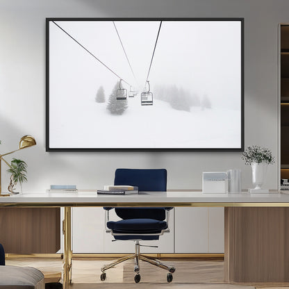 20216390-MGV-CV-36X24-Ski Lift Wall Art Canvas Print, Framed Snowy Landscape Art Picture Print, Alpine Adventure Perfect Nordic Minimalist Decor Artwork