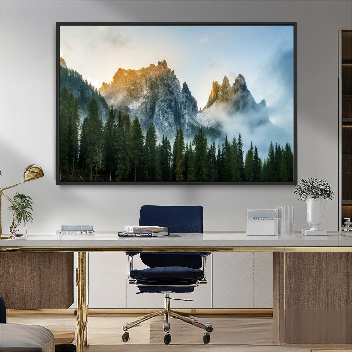 21145440-MGV-CV-36X24-Wilderness Wall Art Wall Art Canvas Print, Framed Nature Landscape Decor Art Picture Print, Misty Forest Photography Perfect