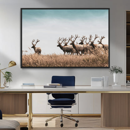 81594705-MGV-CV-36X24-Elk Herd Wall Art Canvas Print, Framed Wildlife Photography Art Picture Print, Rustic Nature Print Perfect Rustic Wildlife Decor