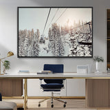 91534512-MGV-FC-36X24_Black-Frosty Pines Wall Art Canvas Print, Framed Cozy Cabin View Art Picture Print, Ski Lift Ride Perfect Rustic Lodge Decor Artwork
