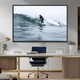 11693607-MGV-FC-36X24_Black-Surfer on Wave Wall Art Canvas Print, Framed Ocean Adventure Art Picture Print, Motion Blur Water Perfect Coastal Adventure Decor