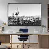 85205054-MGV-FC-36X24_Black-Saguaro Cactus Wall Art Canvas Print, Framed Monochrome Landscape Art Picture Print, Scenic Arizona View Perfect Minimalist