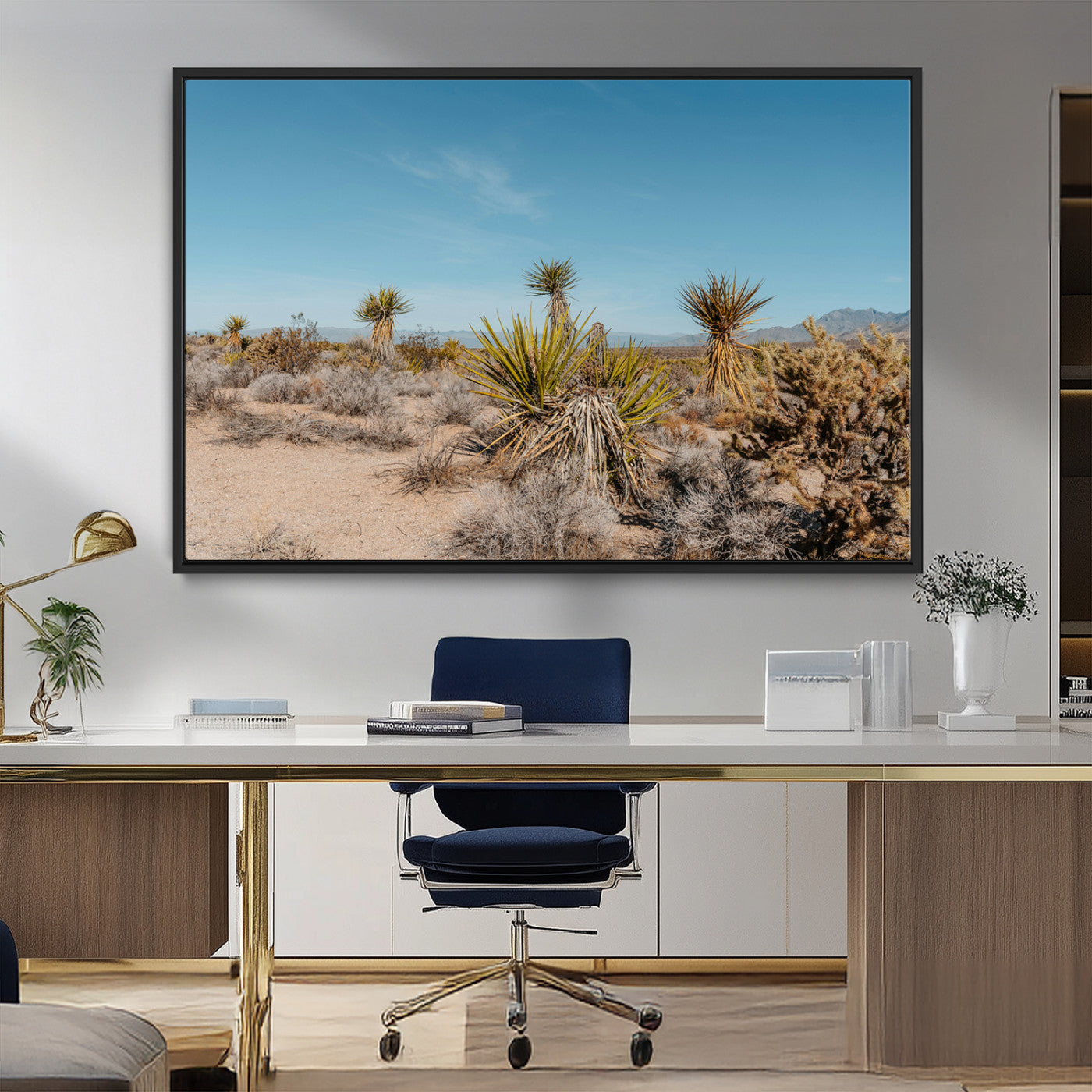 35156165-MGV-FC-36X24_Black-Joshua Tree Wall Art Canvas Print, Framed Desert Landscape Art Picture Print, Warm Earth Tones Perfect Southwestern Minimalist