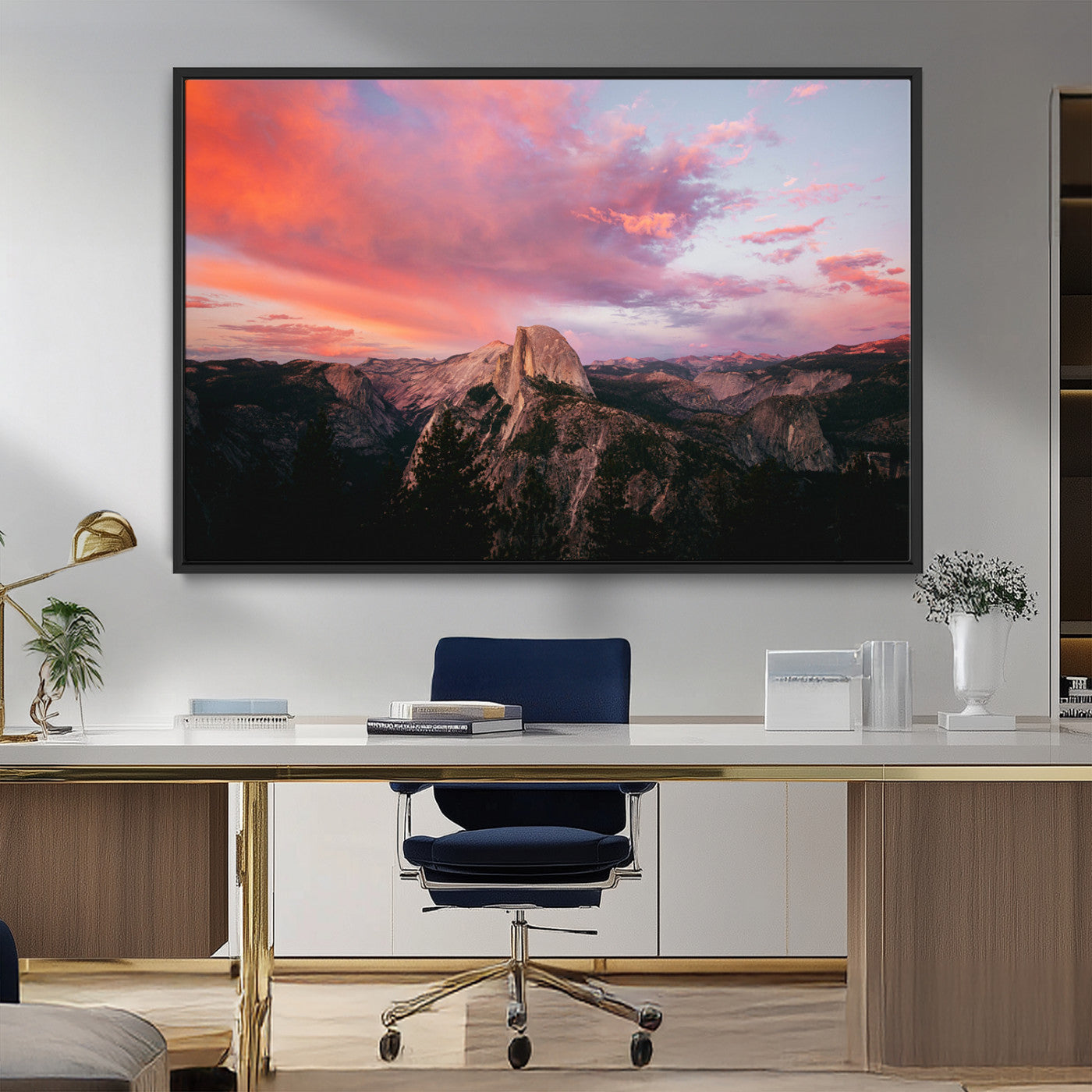 32786115-MGV-CV-36X24-Half Dome Wall Art Canvas Print, Framed Yosemite National Park Art Picture Print, Dramatic Sunset Perfect Adventurous Wilderness