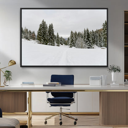 24581417-MGV-FC-36X24_Black-Frosty Pines Wall Art Canvas Print, Framed Silent Snowfall Art Picture Print, Cozy Cabin Vibes Perfect Nordic Minimalist Decor