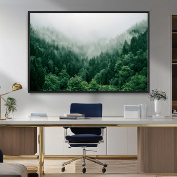 45265379-MGV-FC-36X24_Black-Misty Forest Wall Art – Green Mountain Pine Tree Landscape Canvas Print, Nature Photography Artwork Home Decor for Bedroom, Living
