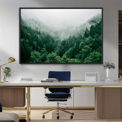 45265379-MGV-FC-36X24_Black-Misty Forest Wall Art – Green Mountain Pine Tree Landscape Canvas Print, Nature Photography Artwork Home Decor for Bedroom, Living