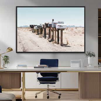 54616109-MGV-CV-36X24-Desert Mailboxes Wall Art – Rustic Rural Roadside Photography Canvas Print, American Southwest Landscape Home Decor for Living