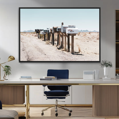 54616109-MGV-CV-36X24-Desert Mailboxes Wall Art – Rustic Rural Roadside Photography Canvas Print, American Southwest Landscape Home Decor for Living