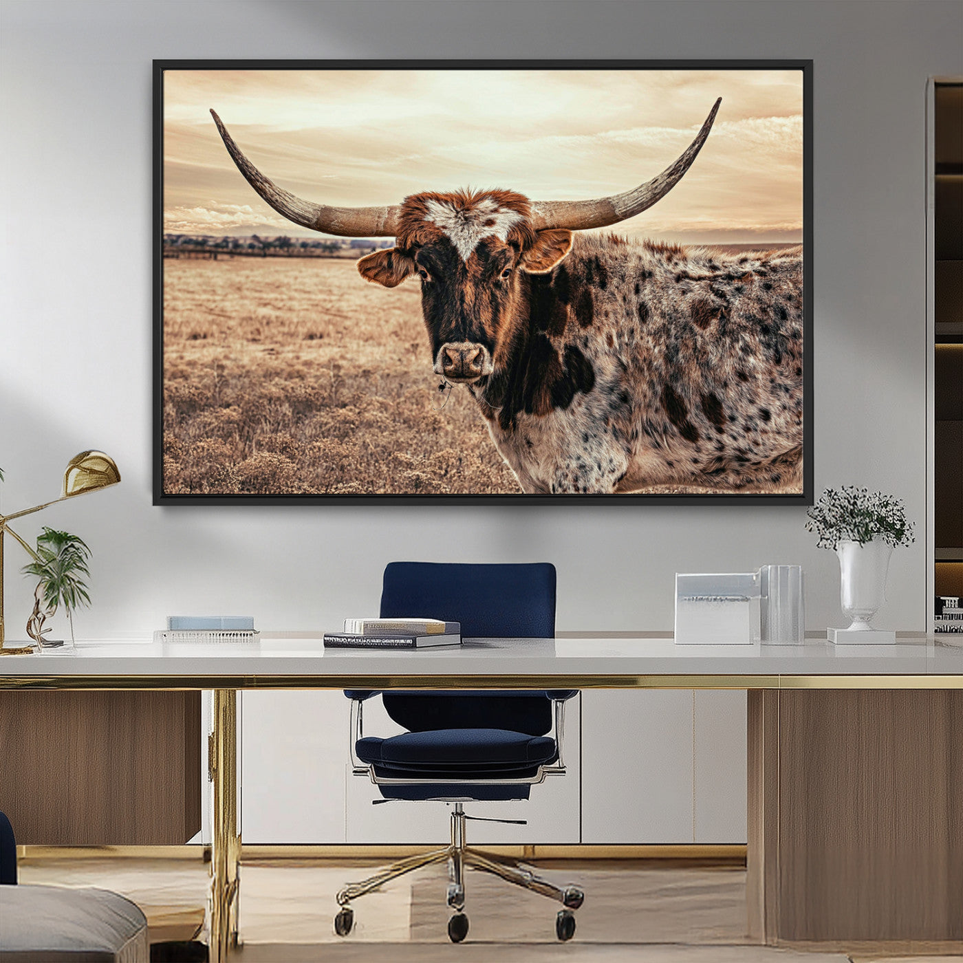 95745718-MGV-FC-36X24_Black-Texas Longhorn Wall Art – Western Cattle Photography Canvas Print, Rustic Ranch Animal Artwork Country Farmhouse Decor for Living