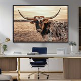 95745718-MGV-FC-36X24_Black-Texas Longhorn Wall Art – Western Cattle Photography Canvas Print, Rustic Ranch Animal Artwork Country Farmhouse Decor for Living