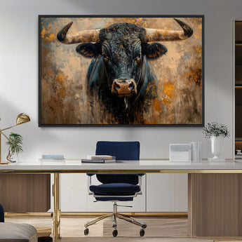 91615410-MGV-CV-36X24-Bull Wall Art – Rustic Western Longhorn Canvas Print, Powerful Abstract Animal Painting, Farmhouse Ranch Decor for Living Room,