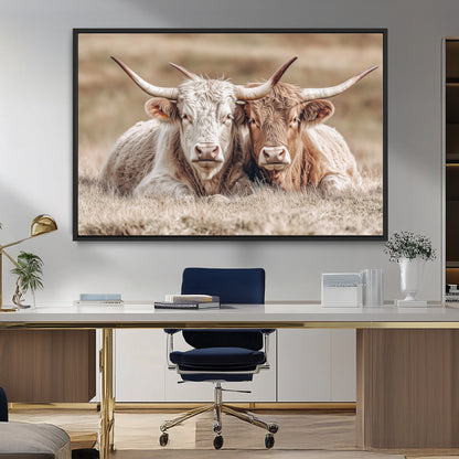 38651722-MGV-FC-36X24_Black-Cow Wall Art – Rustic Longhorn Pair Canvas Print, Western Farmhouse Animal Painting, Country Ranch Decor for Living Room, Bedroom,