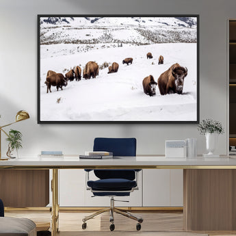 38217250-MGV-FC-36X24_Black-Bison Herd Wall Art – Wildlife Canvas Print of Buffalo Winter Snow Scene, Rustic Western Lodge Décor, Farmhouse & Cabin Nature